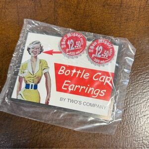 Bottle Cap Clip Earrings - Red San Miguel by Two’s Company - NEW